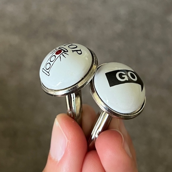 Vintage Duchamp London Cufflinks Stop Go Arrow Red Traffic Light Black White - Picture 6 of 6